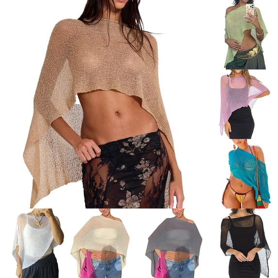 Baberdicy Women's Mesh Beach Poncho, Lightweight Summer Pullover Cover-Up,Warm Terracotta Fits All – Gift Ready