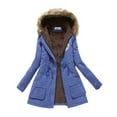 thumbnail image 1 of Baberdicy Women's Mid-Length Hooded Sherpa Jacket, Warm Faux Lambswool Winter Coat (Slbe) , Shearling-Lined Hooded Coat, Mid-Length Fleece Jacket, Winter Warmth Royal Blue M, 1 of 2