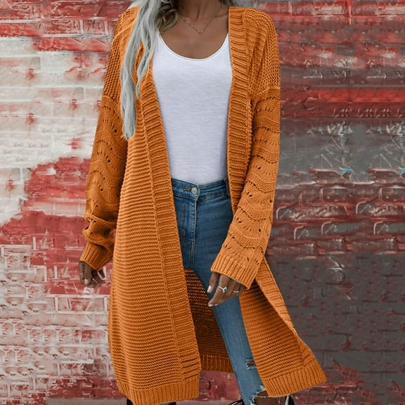 Baberdicy Women's Mid-Length Solid Cardigan, Open-Front Knit Coat, Airport Travel & Coffee Dates , Mid-Length Solid Cardigan, Plain Knit Coatigan, Relaxed Sweater Yellow M