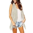 thumbnail image 1 of Baberdicy Women's Mid-Length Tassel Vest, Sleeveless Open Front Cardigan Tank Jacket , Solid Fringe Vest, Sleeveless Duster Cardigan, Boho Layer Beige L, 1 of 5