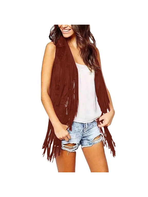 Women's Mid-Length Tassel Vest, Sleeveless Open Front Cardigan Tank Jacket , Solid Fringe Vest, Sleeveless Duster Cardigan, Boho Layer Wine 3Xl