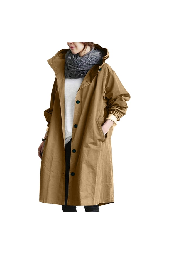 Women's Mid-Length Trench Coat, Elegant Waist Tie Casual Windbreaker Jacket , Belted Trench Coat, Mid-Length Windbreaker, Casual Fall Jacket Khaki L