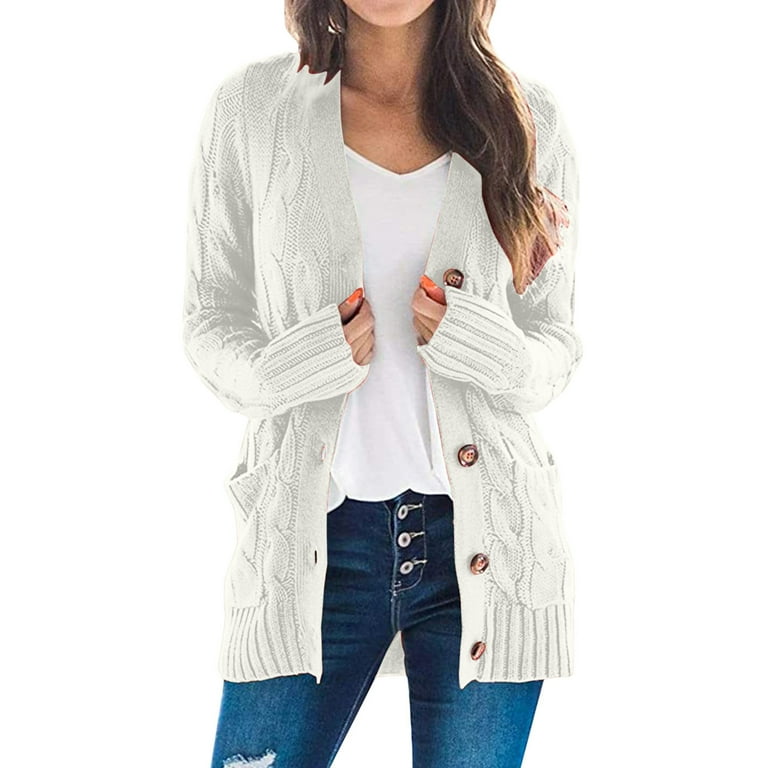 Baberdicy Women s Open Front Cardigan Sweaters Fashion Button Down Cable Knit Chunky Outwear Coats Cardigan Sweaters for Women White Size S 3xl