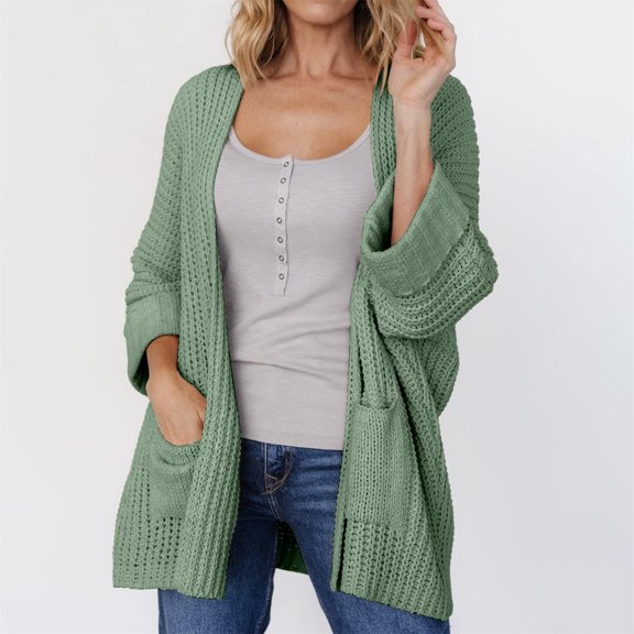 Baberdicy Women's Oversized 3/4 Sleeve Open Front Knit Cardigan Outwear with Pockets , 2025 Knit Cardigan, Solid Oversized Sweater, Trendy Lounge Coat A S