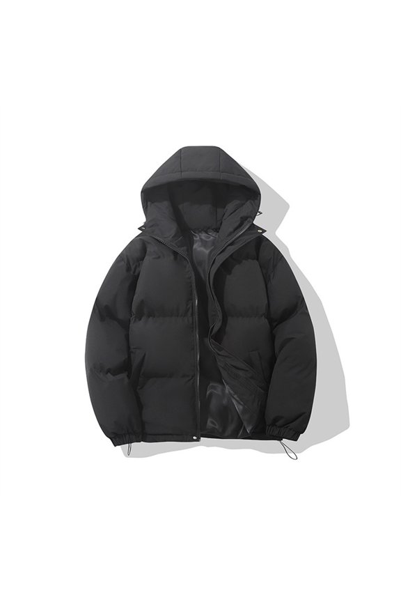 Women's Oversized Hooded Puffer Jacket, Korean Style Solid Color Warm Bread Coat for Winter , Hooded Puffer Jacket, Korean-Style Bubble Coat, Winter Warmth Black Xxl