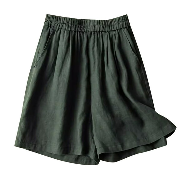 Baberdicy Women's Pants 2024 Summer Women's Loose Straight Barrel High Waist Slim Solid Color Shorts Shorts for Women Green