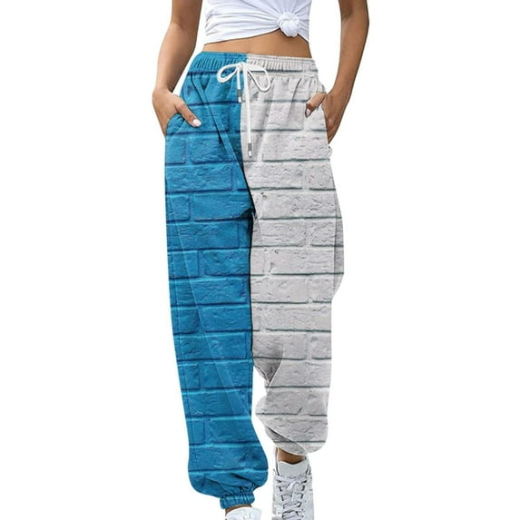 Baberdicy Women's Pants Fashion Women's Loose Wall Textured Floral Pumpkin Print Casual Pants Side Pockets Drawstring Casual Pants Drawstring Casual Pants for Fall Women's Casual Pants, I-Blue