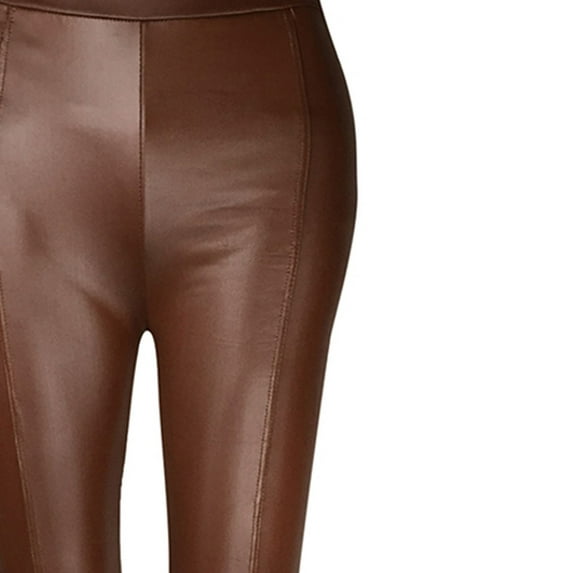 Baberdicy Women's Pants Fashion Womens Solid Splice Casual Trousers Leather Tight Leggings Pants Leather Pants Coffee