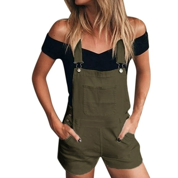 Baberdicy Women's Pants Women Loose Denim Bib Hole Pants Overalls Jeans Demin Shorts Jumpsuit Shorts for Women Green