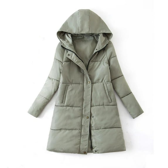 Baberdicy Women's Parkas Zipper Coat Buttons Warm Autume Winter Jacket Solid Long Outwear Women, Women's Puffer Jacket Green