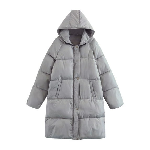 Baberdicy Women's Parkas Zipper Coat Buttons Warm Autume Winter Jacket Solid Long Outwear Women, Women's Puffer Jacket Grey