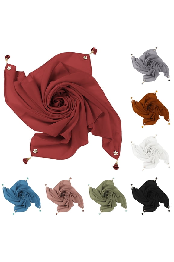 Women's Pearl Embellished Chiffon Square Scarf, Muslim Hijab Head Wrap,Charcoal Fits All – Gift Ready