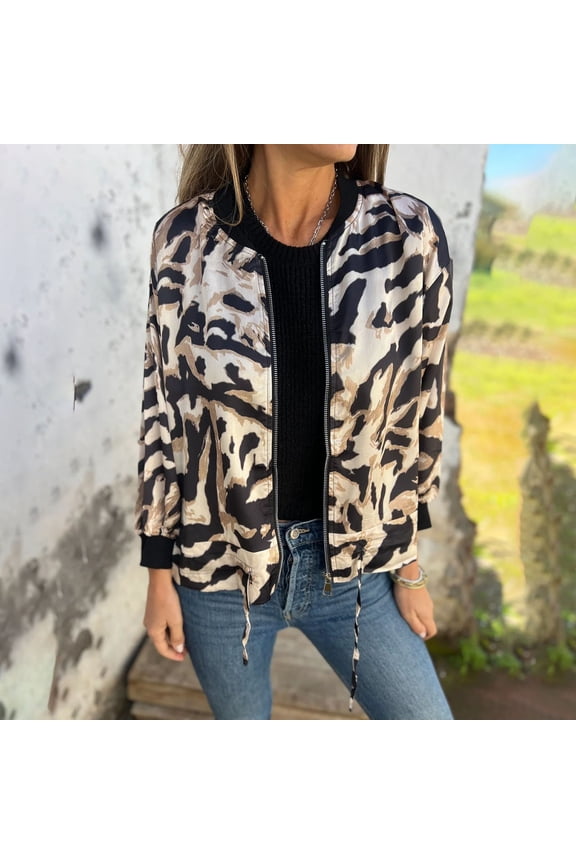 Women's Pilot Style Jacket, Autumn New Fashion Zip up Aviator Casual Outerwear , Pilot Bomber Jacket, Zip Utility Coat, Fall Streetwear Layer Beige Xxl