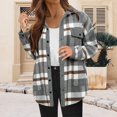 thumbnail image 1 of Baberdicy Women's Plaid Lapel Jacket, Casual Contrast Color Fleece Lined Fall Winter Coat , Plaid Fleece Shacket, Corduroy-Collar Jacket, Fall Flannel Coat Grey Xxl, 1 of 5