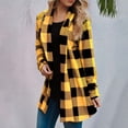 thumbnail image 1 of Baberdicy Women's Plaid Shacket, Fall Long Sleeve Checkered Button Front Jacket , Plaid Shacket Jacket, Fall Button Flannel, Casual Outdoorshirt Yellow 3Xl, 1 of 5