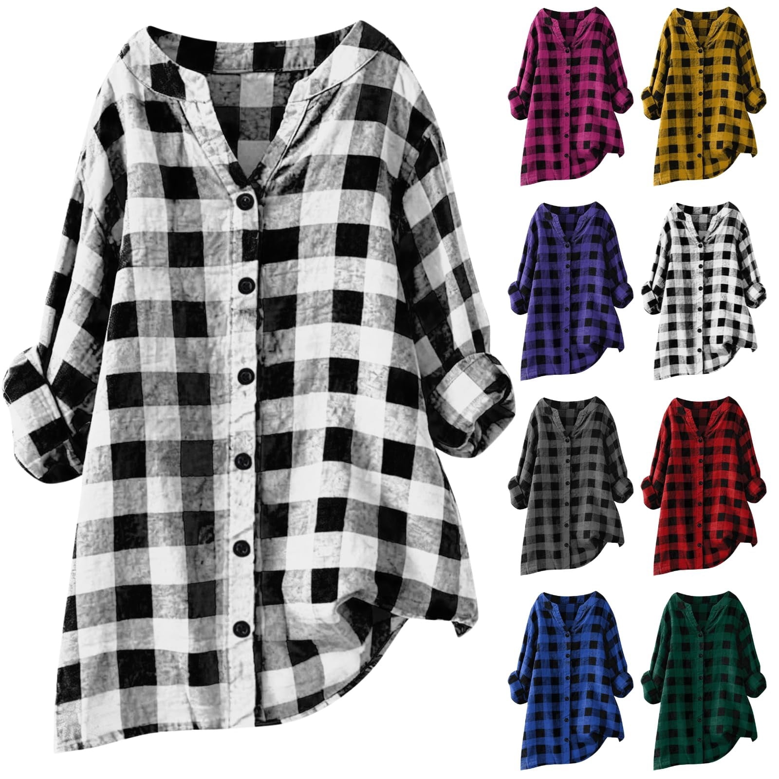 Baberdicy Women's Plaid Shirts Long Sleeve Button down Classic Print ...