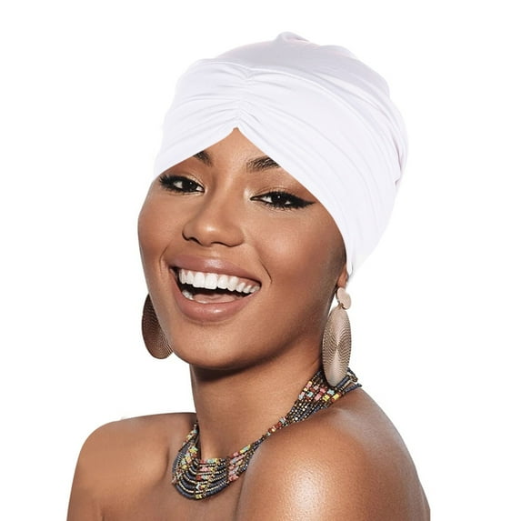 Baberdicy Women's Pleated Turban - Milk Silk Cancer Cap - Adjustable Head Wrap - Medical Headwear - Breathable Comfort - Cancer Head Hat Cap Ethnic Bohemian Floral Hair Cover Wrap White,One Size