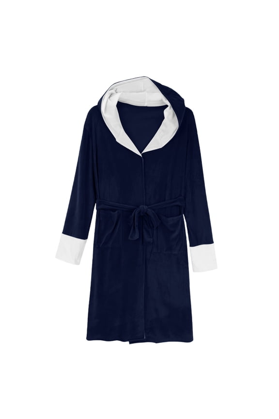 Women's Plush Hooded Bathrobe, Soft Lightweight Warm Fleece Long Pajama Robe for Home , Plush Hooded Robe, Long Fleece Bathrobe, Cozy Home Wear Blue Xxl