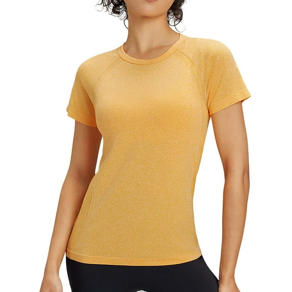 Baberdicy Women's Quick-Dry Yoga T-Shirt – Summer Breathable Workout Tee for Outdoor Running, Loose-Fit Moisture-Wicking Sportswear, Plus Size Fitness Training Top (Yellow | M)