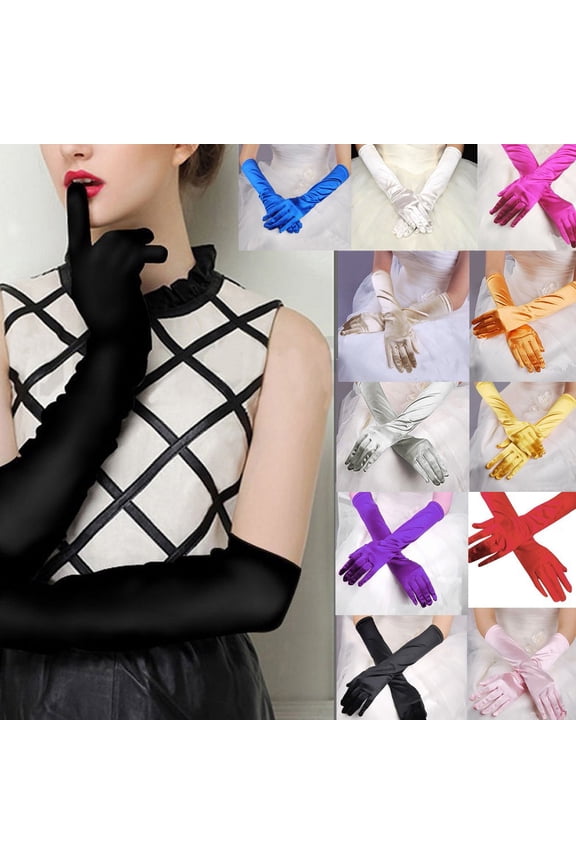 Women's Satin Opera Gloves, Long Bridal Wedding Party Evening Gloves,Yellow Fits All – Gift Ready