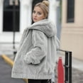 thumbnail image 1 of Baberdicy Women's Short Plush Fleece Jacket, Lapel Open Front Fuzzy Warm Winter Casual Outwear , Hooded Fleece Jacket, Casual Zip Coat, Winter Warmth Layer Grey M, 1 of 4