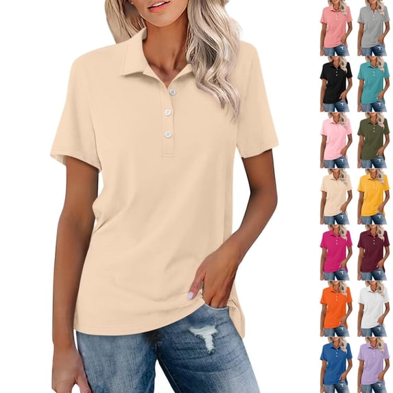 Baberdicy Women's Short Sleeve Shirts Button down Collared Solid Color Loose Fit Casual Summer Tops, Brown 3Xl