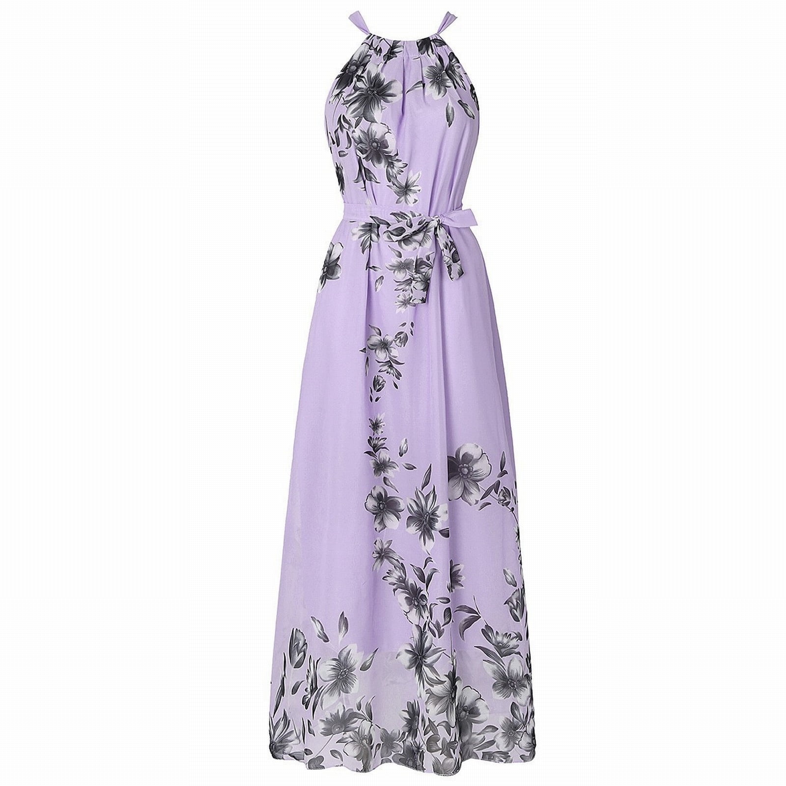 Baberdicy Women's Sleeveless Halter Neck Vintage Floral Print Maxi