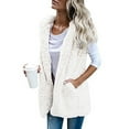 thumbnail image 1 of Baberdicy Women's Sleeveless Plush Vest, Winter Warm Fleece Tank Jacket for Casual Layering , Hooded Fleece Vest, Sleeveless Teddy Coat, Winter Warmth Layer White L, 1 of 5