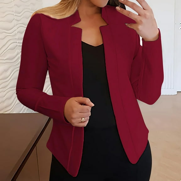 Baberdicy Women's Slim Blazer Coat, Draped Front Cardigan Jacket, Work Presentation & Brunch , Solid Slim Blazer, Casual Office Jacket, Everyday Suit Coat Wine Xl