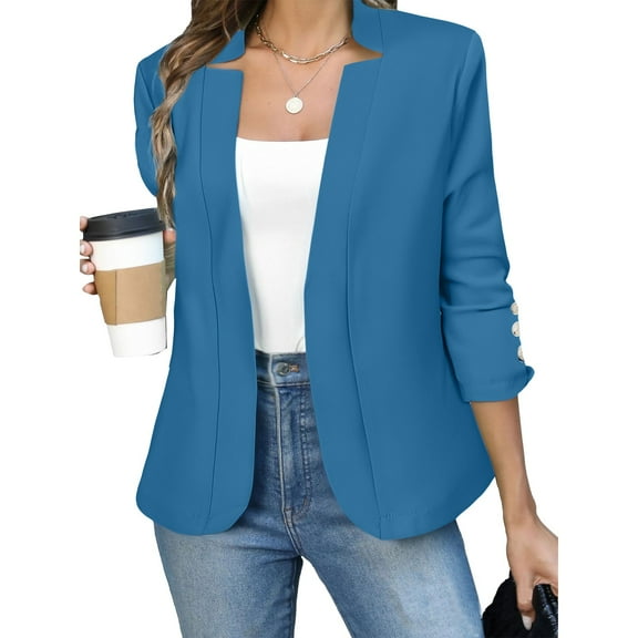 Baberdicy Women's Slim Fit Blazer, Business Casual Long Sleeve Open Front Jacket , Tailored Business Blazer, Open-Front Suit Jacket, Office Layer Blue1 Xl