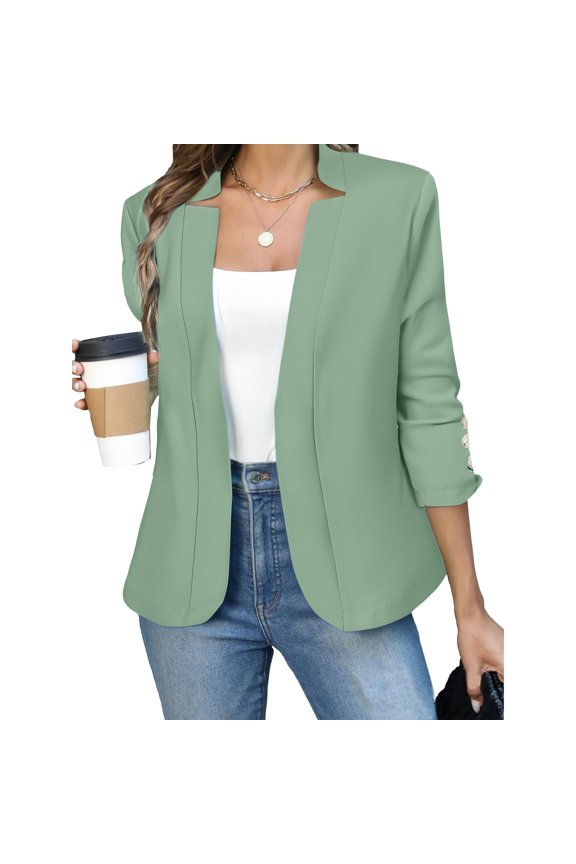 Women's Slim Fit Blazer, Business Casual Long Sleeve Open Front Jacket , Tailored Business Blazer, Open-Front Suit Jacket, Office Layer Green2 S