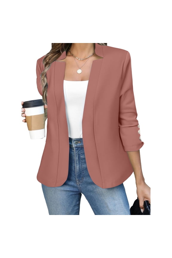 Women's Slim Fit Blazer, Business Casual Long Sleeve Open Front Jacket , Tailored Business Blazer, Open-Front Suit Jacket, Office Layer Pink2 M