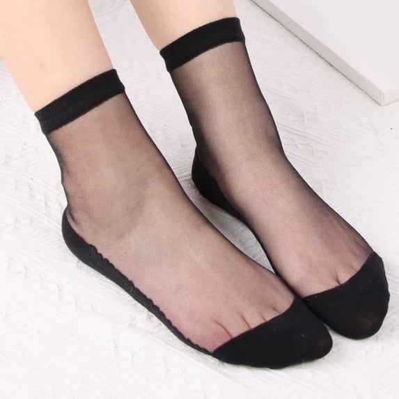 Baberdicy Women's Socks, Everyday Ankle Socks, Solid Color Basic Stockings, Sheer Glass Socks for Women, Daily Wear, Office, Comfortable Fit, Non-Slip, Essentials ( Black)