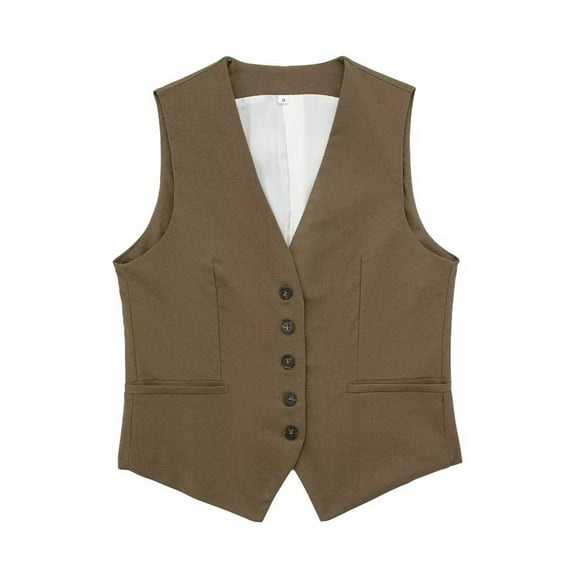Baberdicy Women's Solid Color Casual Linen Blend Vest Jacket | Women's Jacket Clearance! Coffee X-Large