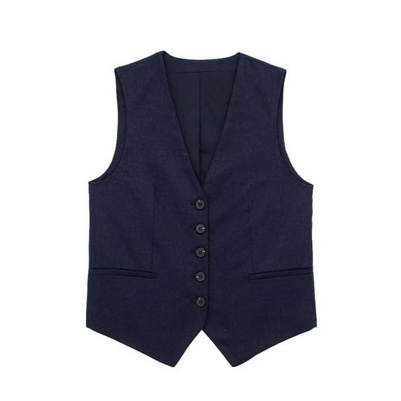Baberdicy Women's Solid Color Casual Linen Blend Vest Jacket | Women's Jacket Clearance! Navy S
