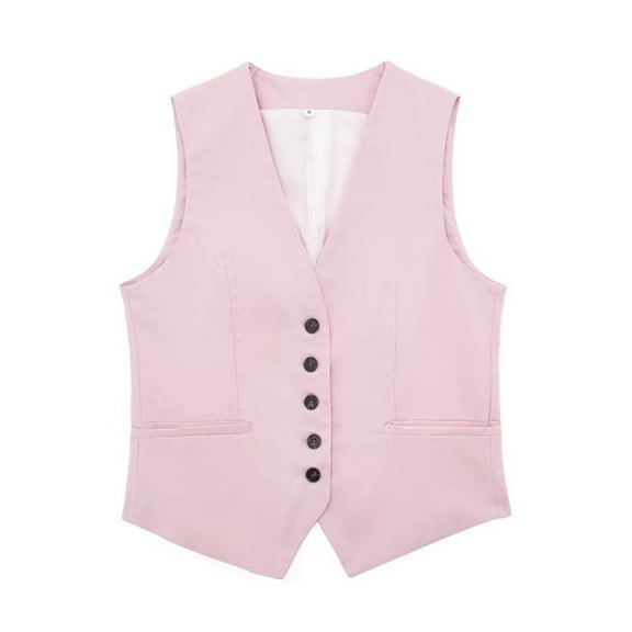 Baberdicy Women's Solid Color Casual Linen Blend Vest Jacket | Women's Jacket Clearance! Pink M