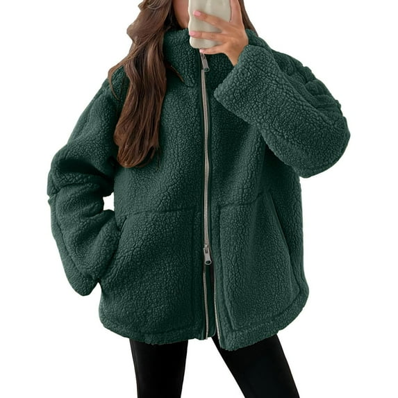 Baberdicy Women's Solid Color Outerwear Jacket, Versatile Long Sleeve Coat for Season , Solid Everyday Jacket, Casual Zip Coat, Minimalist Layer Green Xxl