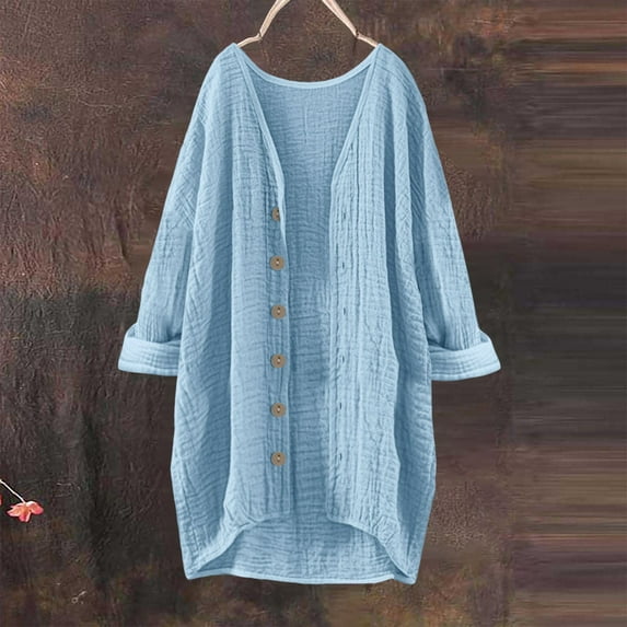 Baberdicy Women's Solid Color V-Neck Cardigan, Fashion Casual Long Sleeve Button down Jacket , Solid V-Neck Cardigan, Button-Front Knit Top, Casual Layer Light Blue 3Xl
