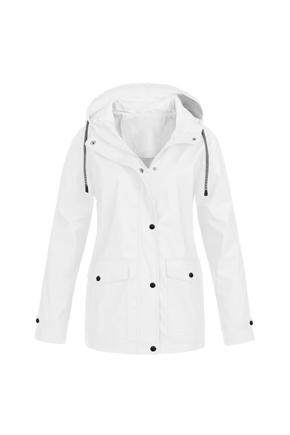 Women's Solid Color Windbreaker, Level 3 Waterproof Windproof Pocket Trench Jacket , Classic 3-In-1 Trench, Level-3 Hooded Rain Coat, Outdoor Shell White Xxl