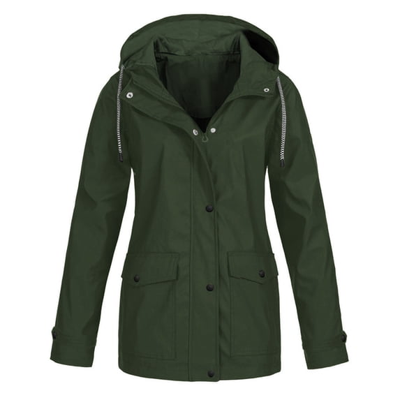 Baberdicy Women's Solid Color Windbreaker, Level 3 Waterproof Windproof Pocket Trench Jacket , Classic 3-In-1 Trench, Level-3 Hooded Rain Coat, Outdoor Shell Army Green L