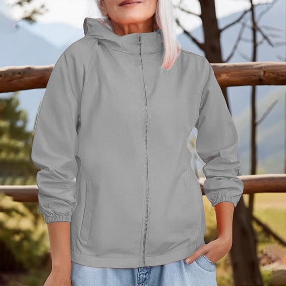 Baberdicy Women's Solid Color Windproof Jacket, Hooded Trekking Mountaineering Coat , Hooded Windproof Jacket, Outdoor Hiking Shell, Mountain Coat Grey 7Xl