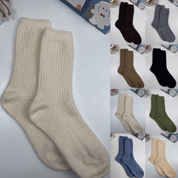 Baberdicy Women's Solid Color Wool Blend Socks, Minimalist Mid-Calf Socks for Autumn And Winter,Beige Fits All – Gift Ready