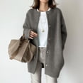 thumbnail image 1 of Baberdicy Women's Solid Long Cardigan, Mid-Length Knit Coat, Library Study & Weekend Brunch , Solid Long Cardigan, Mid-Length Knit Coat, Casual Layer Grey L, 1 of 5