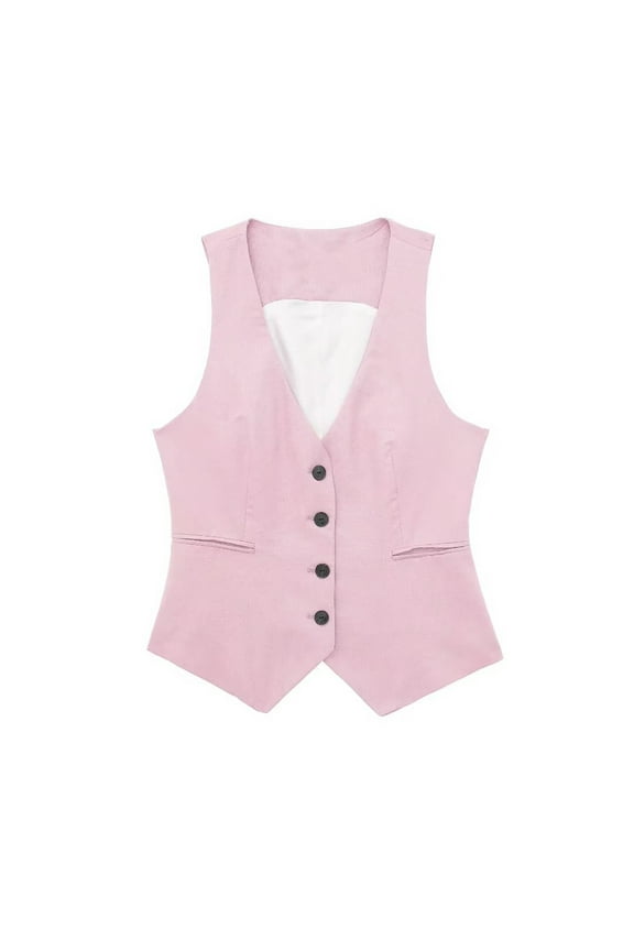 Women's Solid Suit Vest, Sleeveless V-Neck Waistcoat, Business Meeting & Formal Layer , Solid Suit Vest, Tailored Waistcoat, Office Sleeveless Layer Red M
