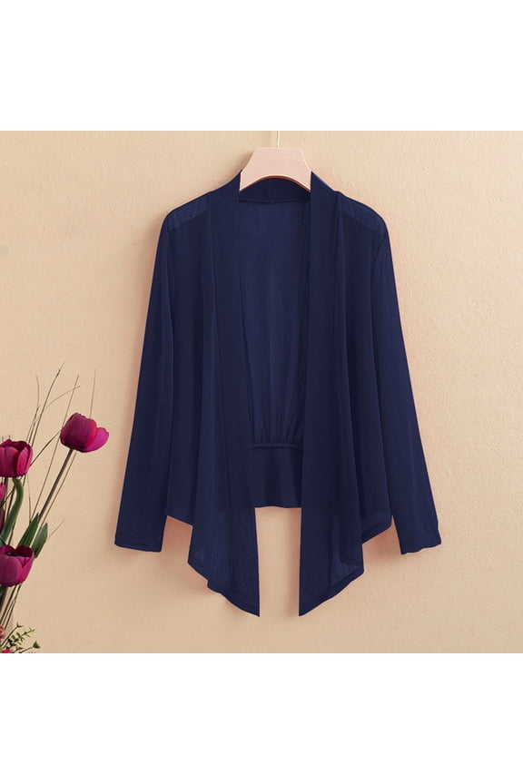 Women's Stretchy Knit Cardigan, Figure-Flattering Long Sleeve Open Front Wrap for Daily Wear , Stretchy Duster Cardigan, Soft Lounge Coat, Everyday Layer Navy 6Xl