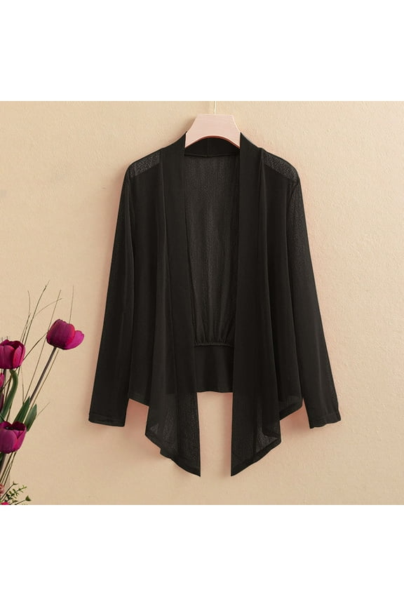 Women's Stretchy Knit Cardigan, Figure-Flattering Long Sleeve Open Front Wrap for Daily Wear , Stretchy Duster Cardigan, Soft Lounge Coat, Everyday Layer Black 3Xl