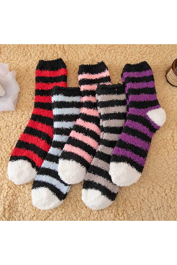 Women's Striped Plush Coral Fleece Socks, Long Tube House Slipper Socks for Winter,D Fits All – Gift Ready