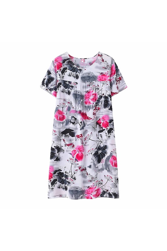 Women's Summer Cotton Silk Short Sleeved Sleepwear, Black 1-Pack