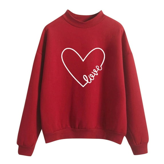 Baberdicy Women's Sweatshirts Autumn Winter O Neck Solid Color Prints Long Sleeve Pullover Sweatshirt Oversized Sweatshirt for Women Red Xl
