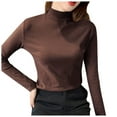 thumbnail image 1 of Baberdicy Women's T-Shirts Women Slim Casual Solid Long Sleeve Mock Turtleneck Blouse Tops Slim Fit Stretchy Layer Tee Shirts Womens Tops Coffee, 1 of 8